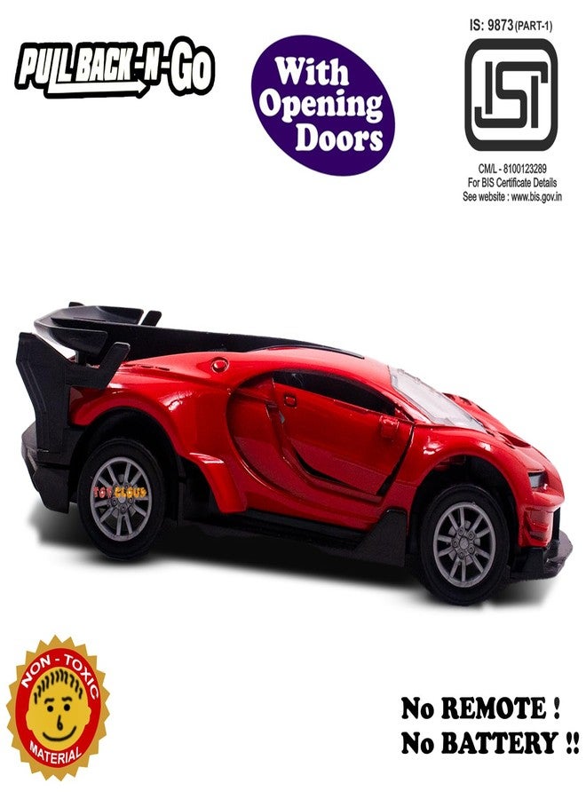 Toy Cloud 1:32 Bugatti Die Cast Metal Car Dashboard Toys Scale Model with Opening Doors Pull Back Cars Toys for 5 12 Years Kids Model Racing Kar Toy - Red - Image 3